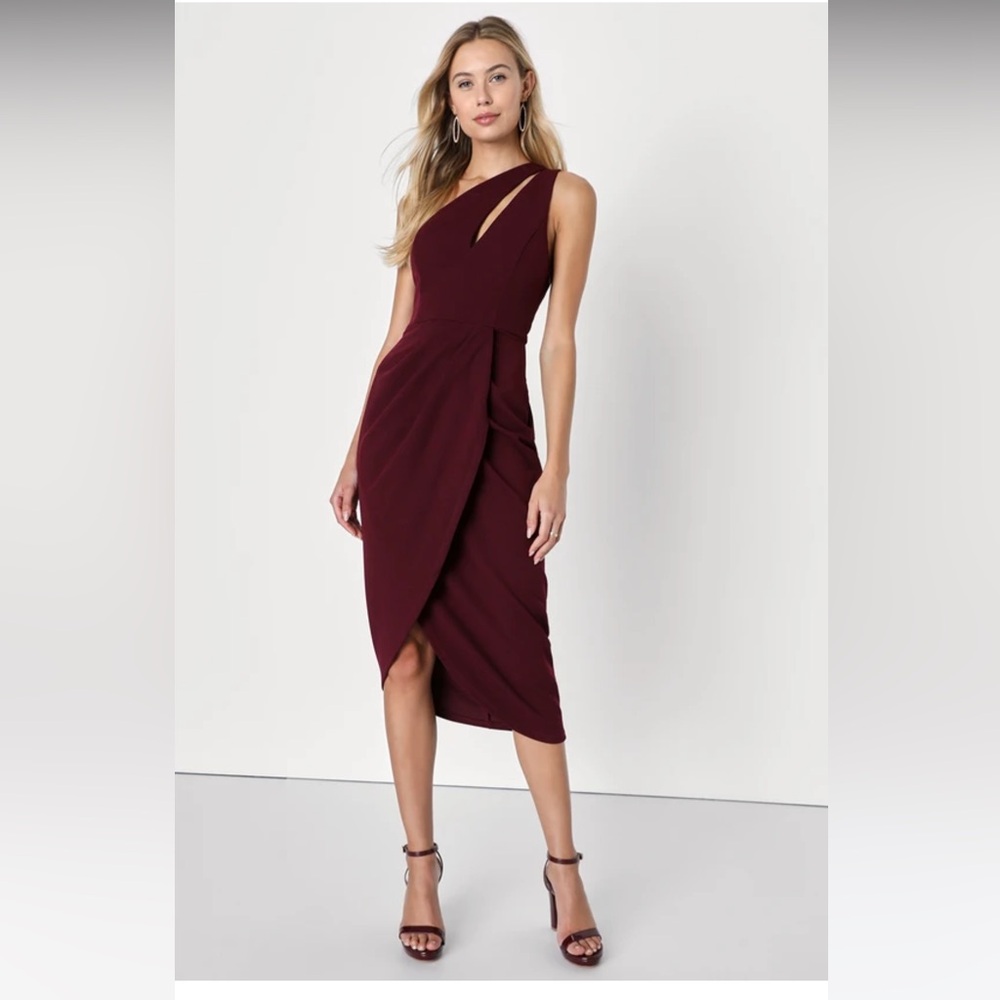 So Flirty Burgundy One-Shoulder Cutout Asymmetrical Dress